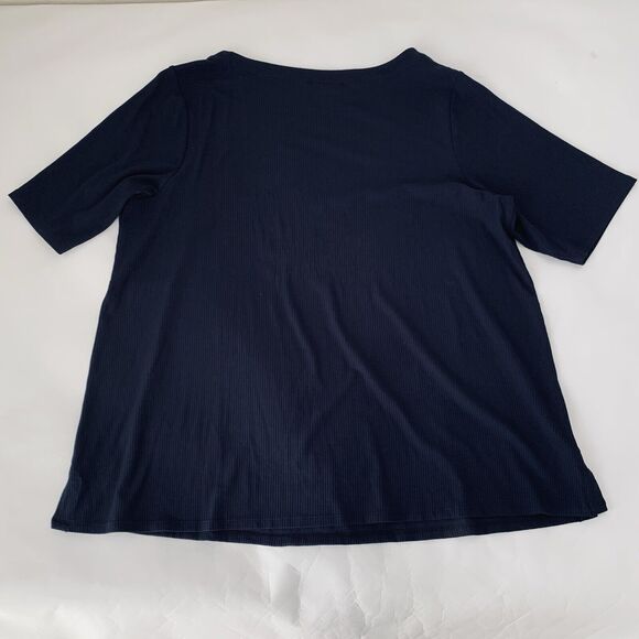 J Jill Top Wearever Collection Women XL Navy Ribbed Short Sleeve Stretch Career - Picture 2 of 8